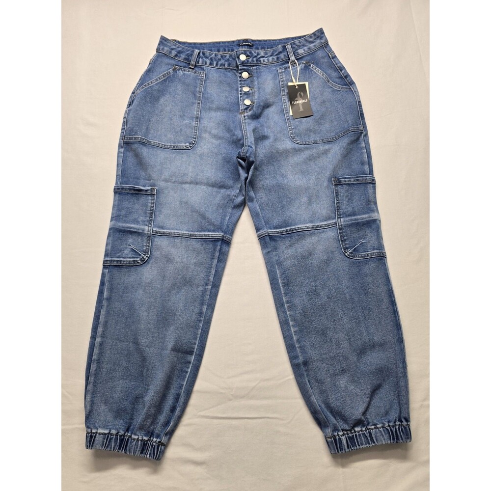 Flamingals Button Fly Jogger Cargo Jeans Mid Rise Sz 2XL